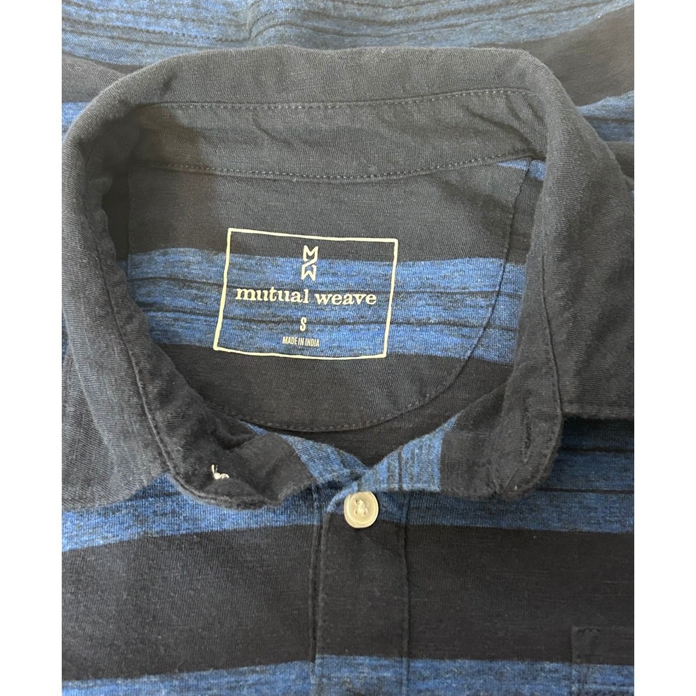 Mutual Weave Short-Sleeved Polo Shirt Blue Stripes Men's Size Small - Picture 3 of 3